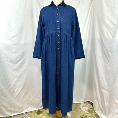 Maxi Vestido Para Mujer SUNBELT DENIM Vintage Años 80/90 Azul Manga Larga Botón Delantero S Foto 1 de 4