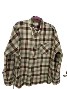 Camisa de franela de montaje gratuito para adultos XL a cuadros marrón algodón a cuadros con botones - Imagen 1 de 8