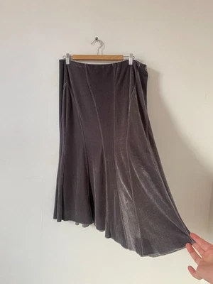 Autograph Skirt Size 16 Grey Velvet Midi Panel Elasticated Marks Spencer  - Image 1 of 4