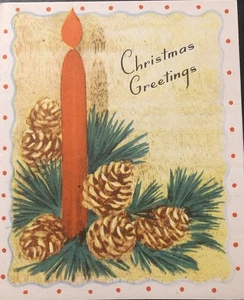 Vtg Christmas Greeting Card Beautiful Candle Pinecone & Pine Branch Centerpiece - Picture 1 of 2