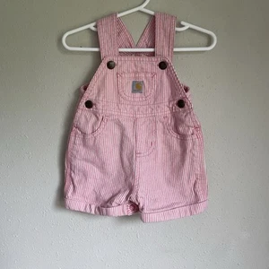 Carhartt Shortall Latzhose Baby Mädchen Größe 6 Monate rosa gestreift - Bild 1 von 4