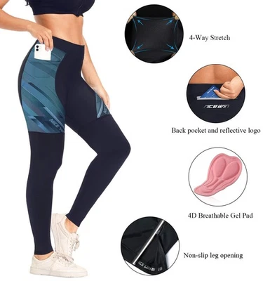 MARKENLOS NICEWIN Damen Radhose Fahrradhose Lang Sitzpolster 4D Thermo, Schwarz/Blau M