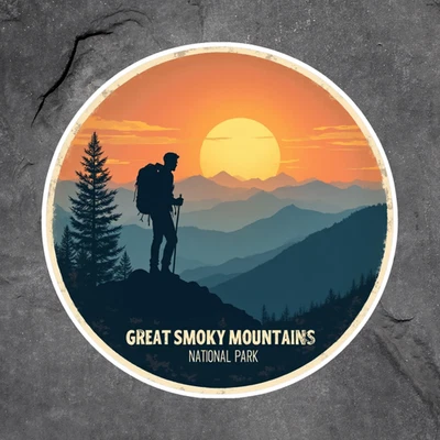 BUMBLEBEE APPAREL Great Smoky Mountains Sticker Vinyl Decal National Park Sunset Hiker