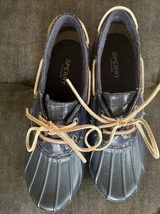 SPERRY TOP-SIDER Navy Blue Waterproof Rubber Duck Rain Shoes STS95865 US 8 EUC - Picture 1 of 4