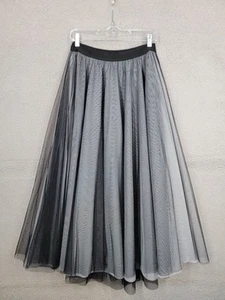 Blanca Vita Tulle Midi Skirt Small Grey Black White Flared Elastic Waist - Picture 1 of 7