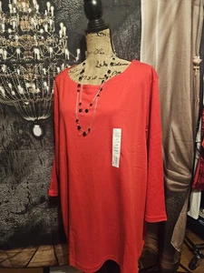 Croft & Barrow, DAMEN NEU ROT BAUMWOLLE U-BOOT-AUSSCHNITT 3/4 ÄRMEL SOLIDES T-SHIRT, GRÖSSE 3X - Bild 1 von 7