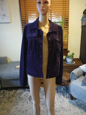 Charter Club Womens Xl Purple Corduroy Button DownJacket Collared Stretch Pocket - Image 1 of 4