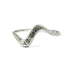 9ct 375 White Gold Dress Ring W/ Natural 0.03ct Diamonds - Size M 1/2 - Picture 1 of 8