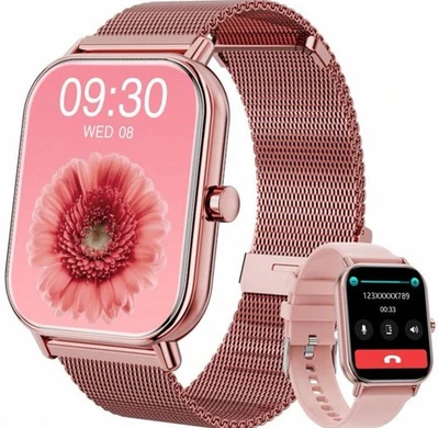 Montre Connecté Rose Acier Inoxydable Écran HD Traqueur Fitness 100 Modes Sports - Photo 1/4