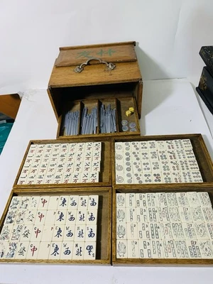 Mahjong Set 144 Tiles & Metal Scoring Sticks Box Label Chad Valley Bakelite Dice - Image 1 of 4