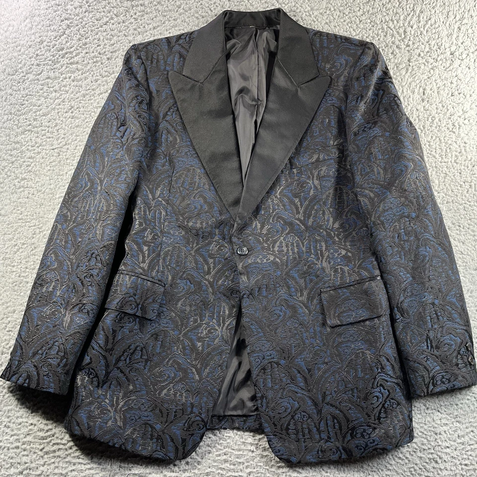 Chaqueta de Esmoquin AFTER SIX Rudofker Para Hombres 42R Negro Azul Blazer Jacquard Damasco Foto 1 de 4