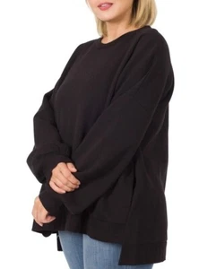 Zenana Sweatshirt Damen Rundhals Oversize Pullover Taschen Schwarz 1X 2X - Bild 1 von 5