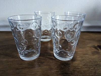 Set of 4 Pasabahce Turkish Circle Optic Dot Pattern Clear Juice Glasses - Image 1 of 4