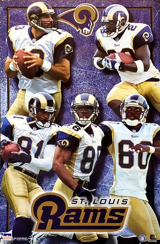 ST. LOUIS RAMS 2000 GREATEST SHOW NFL Action POSTER - Kurt Warner, Isaac Bruce++ Cover