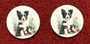 BORDER COLLIE DOG CAR COASTERS-2-PK TO PREVENT STICKY CUP HOLDER~STOCKING STUFFE - Picture 1 of 1