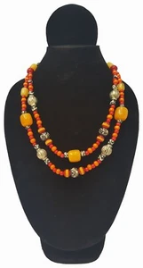 Totalmente Nuevo Hecho a Mano Moda Disfraz Boho Chic Rojo/Naranja Tribal Collar de Cuentas - Imagen 1 de 1