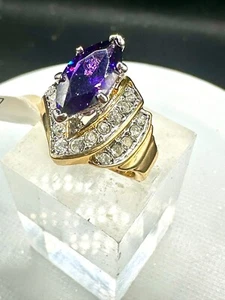 Gold marquise ring amethyst purple 18kt cz cubic zirconia sparkling cocktail - Picture 1 of 8