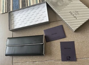 PRADA BLACK FOLDER DOCUMENT WALLET PURSE TESSUTO SOFT LEATHER BANDOLIERA NWOT - Picture 1 of 20