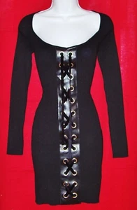 SAY WHAT WOMEN'S SEXY LACE-UP FRONT LONG SLEEVE BODY CON DRESS STRETCHY M NWT - Picture 1 of 12