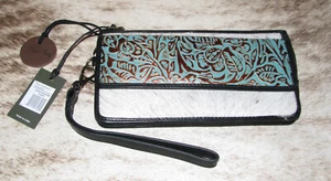 Myra Bag #8465 Hairon, Embossed Leather 7.5"x4" Wallet~Card Slots~Pockets~Snap~ - Picture 1 of 6