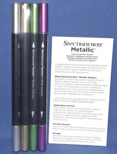 Spectrum noir Metallic Twin Tip Markers Pink Green Gold Silver All New Free Ship - Picture 1 of 3