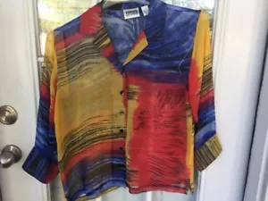 Chico's 100% Silk MULTICOLOR Button Front Long Sleeve Blouse Size 0 - Picture 1 of 12