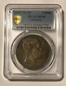 Denmark - 1855 Large Silver 2 Rigsdaler (PCGS XF 45) - Picture 1 of 4
