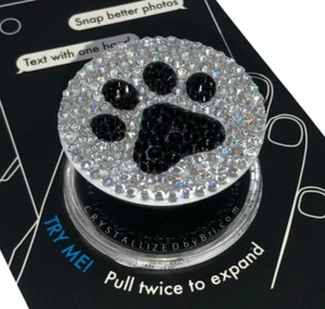 Bling Paw Print Pop Socket AUSTRIAN CRYSTALS Phone Grip Holder Dog Cat Bedazzled - Picture 1 of 4