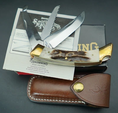 Browning Japan Stag Big Game Model 504 Hunter Hunting Knife /w box sheath NOS A3 - Image 1 of 4
