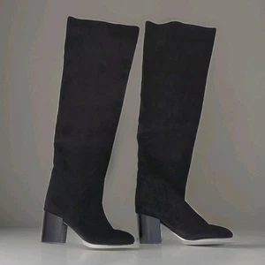 MINT! Stuart Weitzman Black Suede Leather Over the Knee Boots Womens 6.5 M Spain - Picture 1 of 5