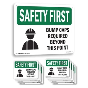 Bump Caps Required Beyond This Point With Symbol OSHA SAFETY FIRST 5/10 Pack - Picture 1 of 47