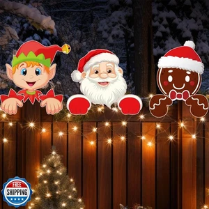 Sawysine 3 Pcs Christmas Fence Peeker Decor with Light Santa Snow - Picture 1 of 5