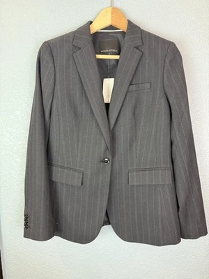 Blazer Banana Republic Mujer 4 Gris Tiza Rayas 1 Botón Chaqueta A Medida Forrada Foto 1 de 4