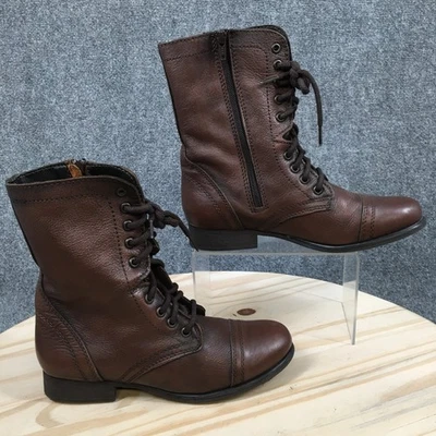Steve Madden 靴子女式 8.5 M Troopa Combat 棕色皮革系带踝上衣 — 第 1/4 张图片