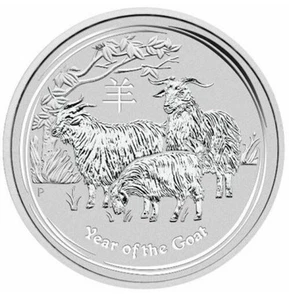 2015 Year Of The Goat Lunar Coin 1/2 Troy Oz .999 Fine Silver Round In Capsule. - Picture 1 of 2