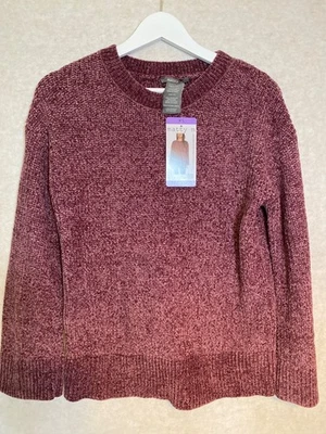 Suéter Matty M XS Chenille Cuello Redondo Para Mujer Tela Reciclada Ciruela Dobladillo Acanalado Foto 1 de 4