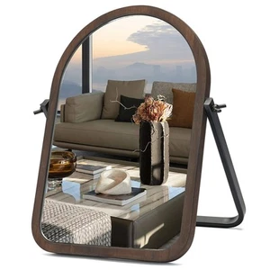 Vintage Table Desk Mirror-Brown Wood Framed Standing Mirror 360 Degree Adjust... - Picture 1 of 4