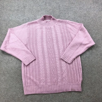 Vintage Haband Sweater Womens Medium Pink Cable Knit Mock Neck USA Ribbed - Image 1 of 4