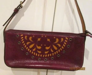 HYPE Satchel Burgundy Red Leather w/Tan Blanket Stitching Handbag - Picture 1 of 4