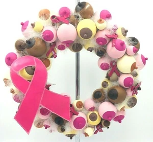 Boobs of the World BREAST CANCER AWARENESS Wreath PINK RIBBONS Hand Painted - Picture 1 of 7