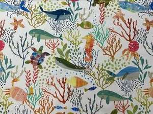 Bubbles Jungle Fabric Fishes Sea Life Cotton Curtain Blind Craft - Picture 1 of 7