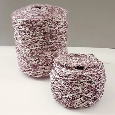 Wool mohair blends worsted coil wavy yarn purple off white 100g - Image 1 of 4
