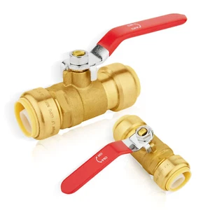 EFIELD 3/4" × 3/4 " Push Fit Ball Valve Red Handle Brass No Lead Free Shipping - Picture 1 of 6