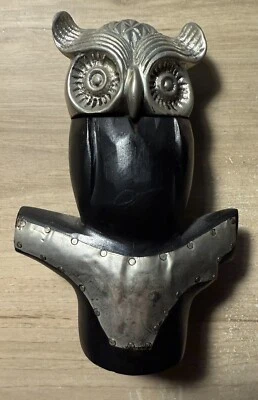 Statue Owl Hibou En Bois Décore Métal  - Photo 1/4
