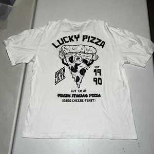 Jack & Jones White Size Large Short Sleeve Top T Shirt Lucky Pizza Back Logo - Picture 1 of 7