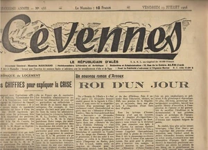 CÉVENNES Hebdomadaire Républicain d'Alès Vente Produit Agricole à l'Algérie 1956 - Imagen 1 de 6