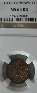 1 Pfennig 1900 E Kaiserreich NGC MS 65 RB Red Brown Copper Germany Uncirculated - Picture 1 of 2