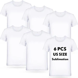 Handepo 6 Pcs Mens White short sleeve Polyester T Shirts for Printing (Size M) - Picture 1 of 7