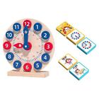 Wooden Toy Clock 18 Reversible Time Cards Learning Toy Number Block Portable