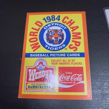 World Series 1984 Champs WENDY'S COCA-COLA Detroit Tigers Baseball Card Checklis
